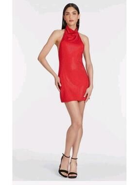 NWT Amanda Uprichard Duffy Red Halter Rhinestone Backless Dress Sz Large